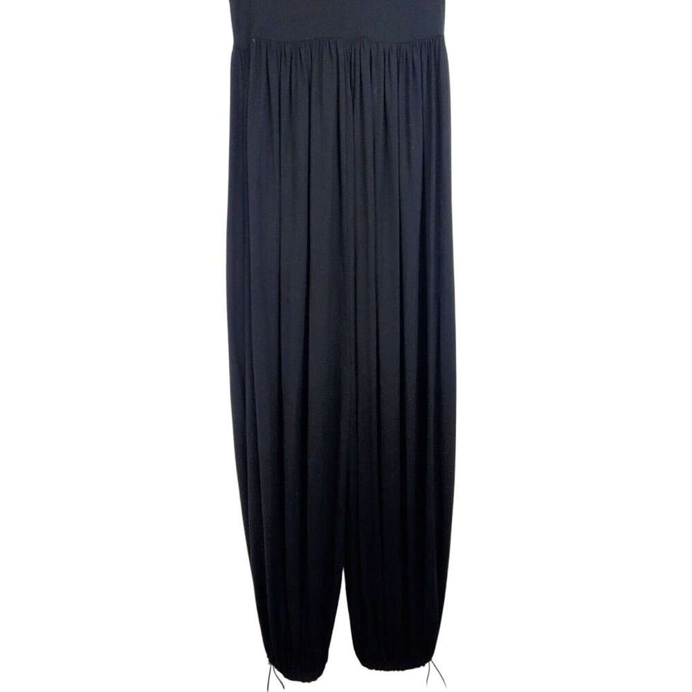 Que Women's Black Drop Crotch Sleeveless Drawstrings V-Neck Jumpsuit Size 6 NWOT - Picture 8 of 10